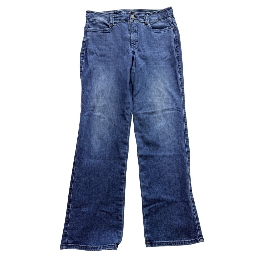 NYDJ Marilyn Straight Jeans Womens 10P Blue Med Wash Mid Rise 31x28 Denim